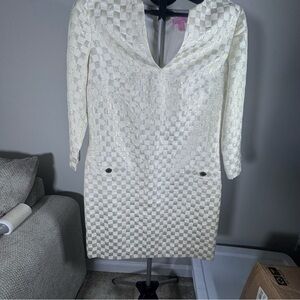Lilly Pulitzer Metallic Checkered Gold & White Dress – Size 10
